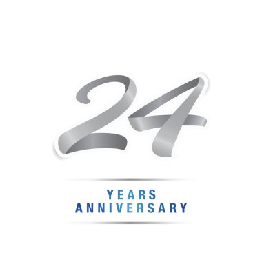 24 yıl yıldönümü kutlama logosu, vektör illüstrasyon izole beyaz arka plan üzerinde gümüş