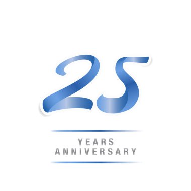 25 yıl yıldönümü kutlama mavi logo şablonu, beyaz arka plan üzerinde izole vektör çizim