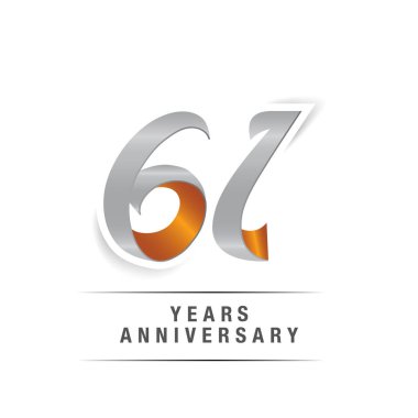 61 yıl Logo kutlamaları sarı ve gri renkler, vektör çizim Isolated beyaz arka plan üzerinde