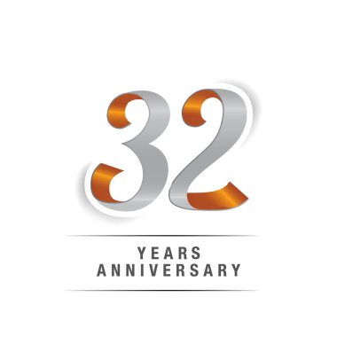 32 yaş Logo kutlamaları sarı ve gri renkler, vektör çizim Isolated beyaz arka plan üzerinde