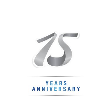 15 yıl yıldönümü kutlama logosu, vektör illüstrasyon izole beyaz arka plan üzerinde gümüş