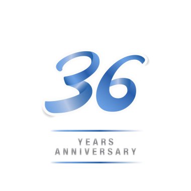 36 yıl yıldönümü kutlama mavi logo şablonu, beyaz arka plan üzerinde izole vektör çizim