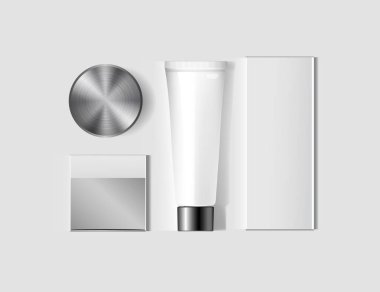 Gerçekçi Kozmetik Şişeler kümesi. Renkli vektör çizim