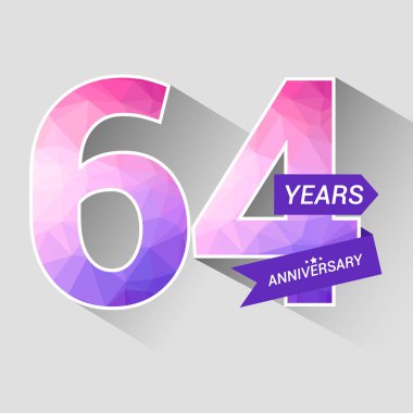 64 yıl yıldönümü Logo düşük Poli dizayn, gri arka plan üzerinde renkli vektör çizim ile 