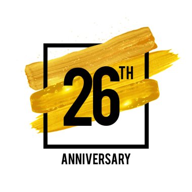 26 yıl yıldönümü kutlama logo beyaz arka plan üzerinde izole altın fırça süsleme ile. Vektör çizim