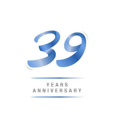 39 yıl yıldönümü kutlama mavi logo şablonu, beyaz arka plan üzerinde izole vektör çizim