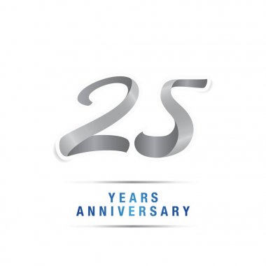 25 yıl yıldönümü kutlama logosu, vektör illüstrasyon izole beyaz arka plan üzerinde gümüş