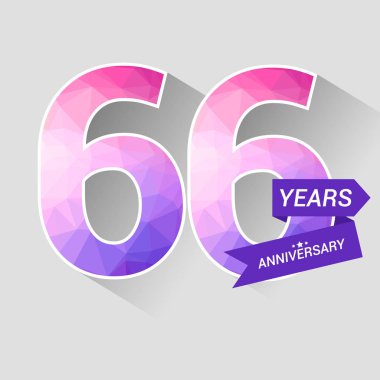 66 yıl yıldönümü Logo düşük Poli dizayn, gri arka plan üzerinde renkli vektör çizim ile 