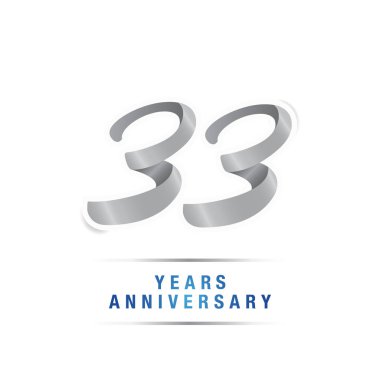33 yıl yıldönümü kutlama logosu, vektör illüstrasyon izole beyaz arka plan üzerinde gümüş