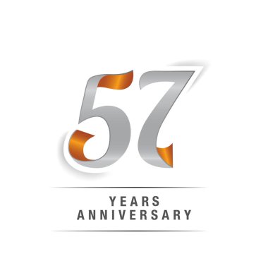 57 yıl Logo kutlamaları sarı ve gri renkler, vektör çizim Isolated beyaz arka plan üzerinde