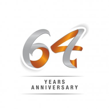 64 yıl Logo kutlamaları sarı ve gri renkler, vektör çizim Isolated beyaz arka plan üzerinde