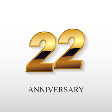 22 yıl altın yıldönümü vektör Logo tasarımı, beyaz arka plan üzerinde izole vektör çizim