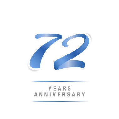72 yıl yıldönümü kutlama mavi logo şablonu, beyaz arka plan üzerinde izole vektör çizim