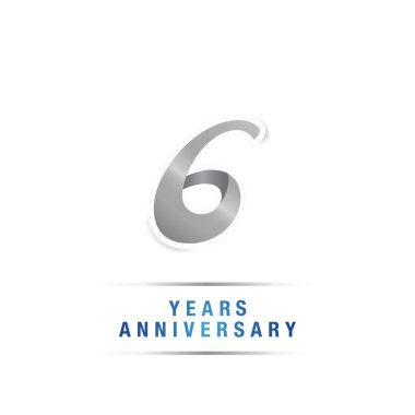 6 yaşındaki gümüş yıldönümü kutlama logosu, beyaz arka plan üzerinde izole vektör çizim