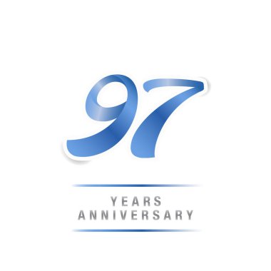 97 yıl yıldönümü kutlama mavi logo şablonu, beyaz arka plan üzerinde izole vektör çizim