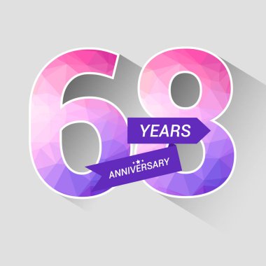 68 yıl yıldönümü Logo düşük Poli dizayn, gri arka plan üzerinde renkli vektör çizim ile 