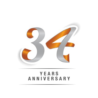 34 yıl Logo kutlamaları sarı ve gri renkler, vektör çizim Isolated beyaz arka plan üzerinde