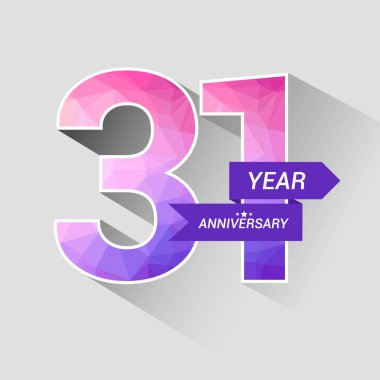 31 yıl yıldönümü Logo düşük Poli dizayn, gri arka plan üzerinde renkli vektör çizim ile 