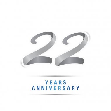 22 yıl yıldönümü kutlama logosu, vektör illüstrasyon izole beyaz arka plan üzerinde gümüş
