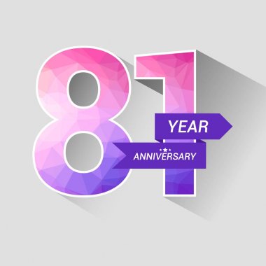 81 yıl yıldönümü Logo düşük Poli dizayn, gri arka plan üzerinde renkli vektör çizim ile 