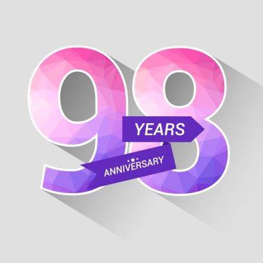 98 yıl yıldönümü Logo düşük Poli dizayn, gri arka plan üzerinde renkli vektör çizim ile 