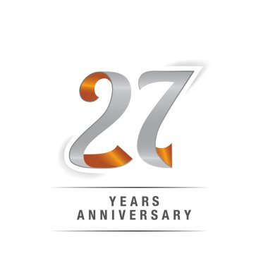27 yıl Logo kutlamaları sarı ve gri renkler, vektör çizim Isolated beyaz arka plan üzerinde