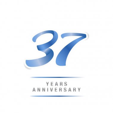 37 yıl yıldönümü kutlama mavi logo şablonu, beyaz arka plan üzerinde izole vektör çizim