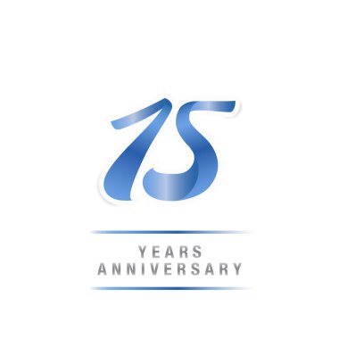 15 yıl yıldönümü kutlama mavi logo şablonu, beyaz arka plan üzerinde izole vektör çizim