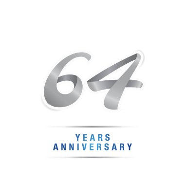 64 yıl yıldönümü kutlama logosu, vektör illüstrasyon izole beyaz arka plan üzerinde gümüş