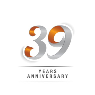 39 yıl Logo kutlamaları sarı ve gri renkler, vektör çizim Isolated beyaz arka plan üzerinde