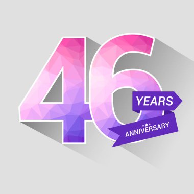 46 yıl yıldönümü Logo düşük Poli dizayn, gri arka plan üzerinde renkli vektör çizim ile 