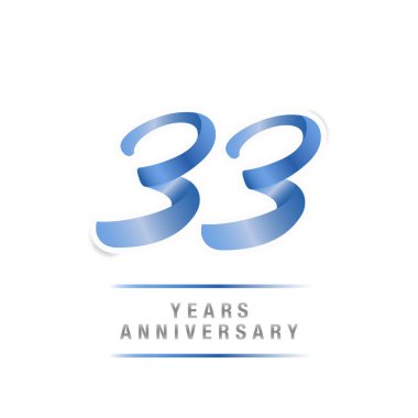 33 yıl yıldönümü kutlama mavi logo şablonu, beyaz arka plan üzerinde izole vektör çizim