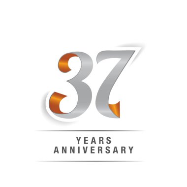 37 yıl Logo kutlamaları sarı ve gri renkler, vektör çizim Isolated beyaz arka plan üzerinde