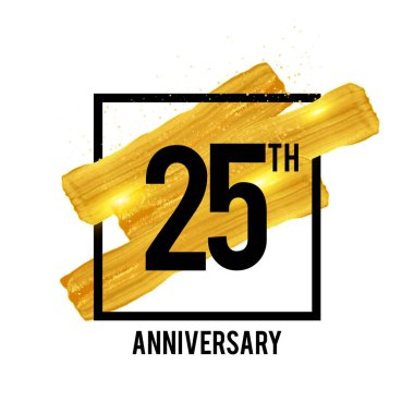 Beyaz arka plan üzerinde izole altın fırça süsleme ile 25 yıl yıldönümü kutlama logo. Vektör çizim