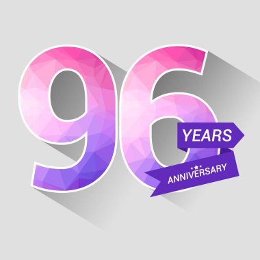 96 yıl yıldönümü Logo düşük Poli dizayn, gri arka plan üzerinde renkli vektör çizim ile 