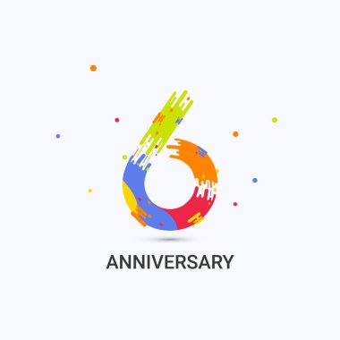 6 yıl yıldönümü, beyaz arka plan üzerinde izole sıçrama renkli Logo kutlama