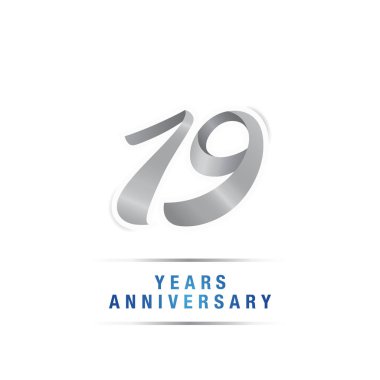 19 yaş gümüş yıldönümü kutlama logosu, beyaz arka plan üzerinde izole vektör çizim