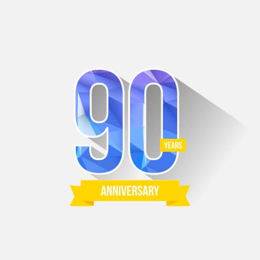 Düşük Poli dizayn ile 90 yıl yıldönümü. Beyaz arka plan üzerinde izole renkli vektör çizim