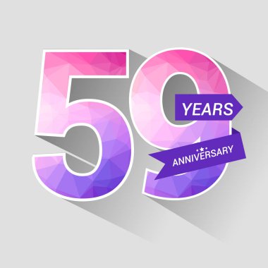 59 yaş yıldönümü Logo düşük Poli dizayn, gri arka plan üzerinde renkli vektör çizim ile 