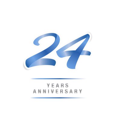 24 yıl yıldönümü kutlama mavi logo şablonu, beyaz arka plan üzerinde izole vektör çizim