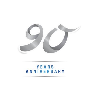 90 yıl yıldönümü kutlama logosu, vektör illüstrasyon izole beyaz arka plan üzerinde gümüş