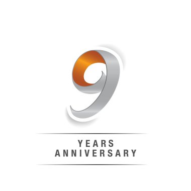 9 yaşındaki Logo kutlamaları sarı ve gri renkler, vektör çizim Isolated beyaz arka plan üzerinde