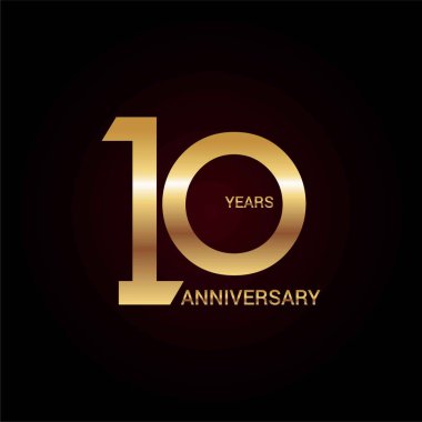 10 yıl altın yıldönümü kutlama basit logo, koyu arka plan üzerinde vektör çizim