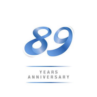 89 yıl yıldönümü kutlama mavi logo şablonu, beyaz arka plan üzerinde izole vektör çizim
