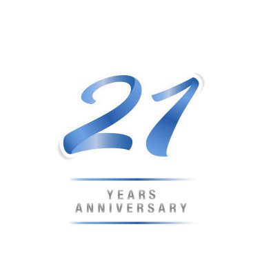 21 yıl yıldönümü kutlama mavi logo şablonu, beyaz arka plan üzerinde izole vektör çizim