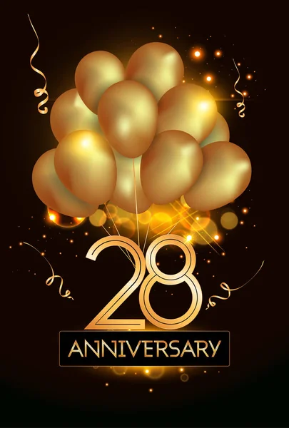 Aniversário Logo Celebração Com Balões Dourados Confetes Ilustração Vetorial Fundo — Vetor de Stock