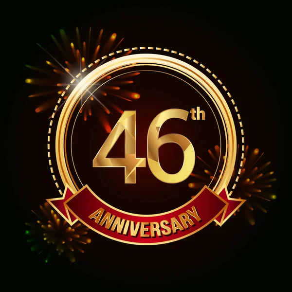 46E Gouden Jubileum Vieren Logo Met Rood Lint Vuurwerk Vectorillustratie — Stockvector
