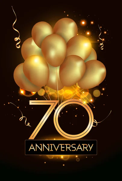 Aniversário Logo Celebração Com Balões Dourados Confetes Ilustração Vetorial Fundo —  Vetores de Stock