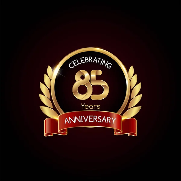 Anni Oro Anniversario Che Celebra Logo Con Nastro Rosso Illustrazione — Vettoriale Stock