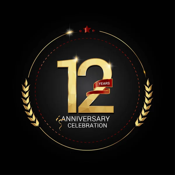 Ans Logo Anniversaire Avec Ruban Rouge Faible Numéro Conception Poly — Image vectorielle